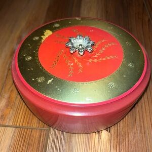 Vintage EMPTY Avon Beauty Dust Glass & Metal Covered Jar Box for Vanity 6”x2”